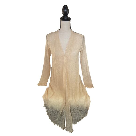 Lost River Wrap Cardigan Womens M Beige Open Front Long-Sleeve Sheer Mesh Boho - Picture 1 of 8